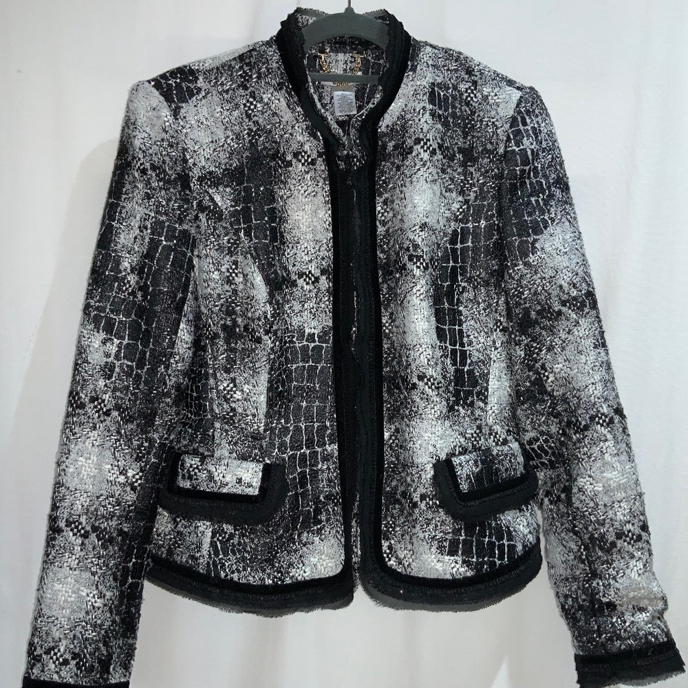Cache tweed jacket Sz 4 velvet & lace ribbon trim